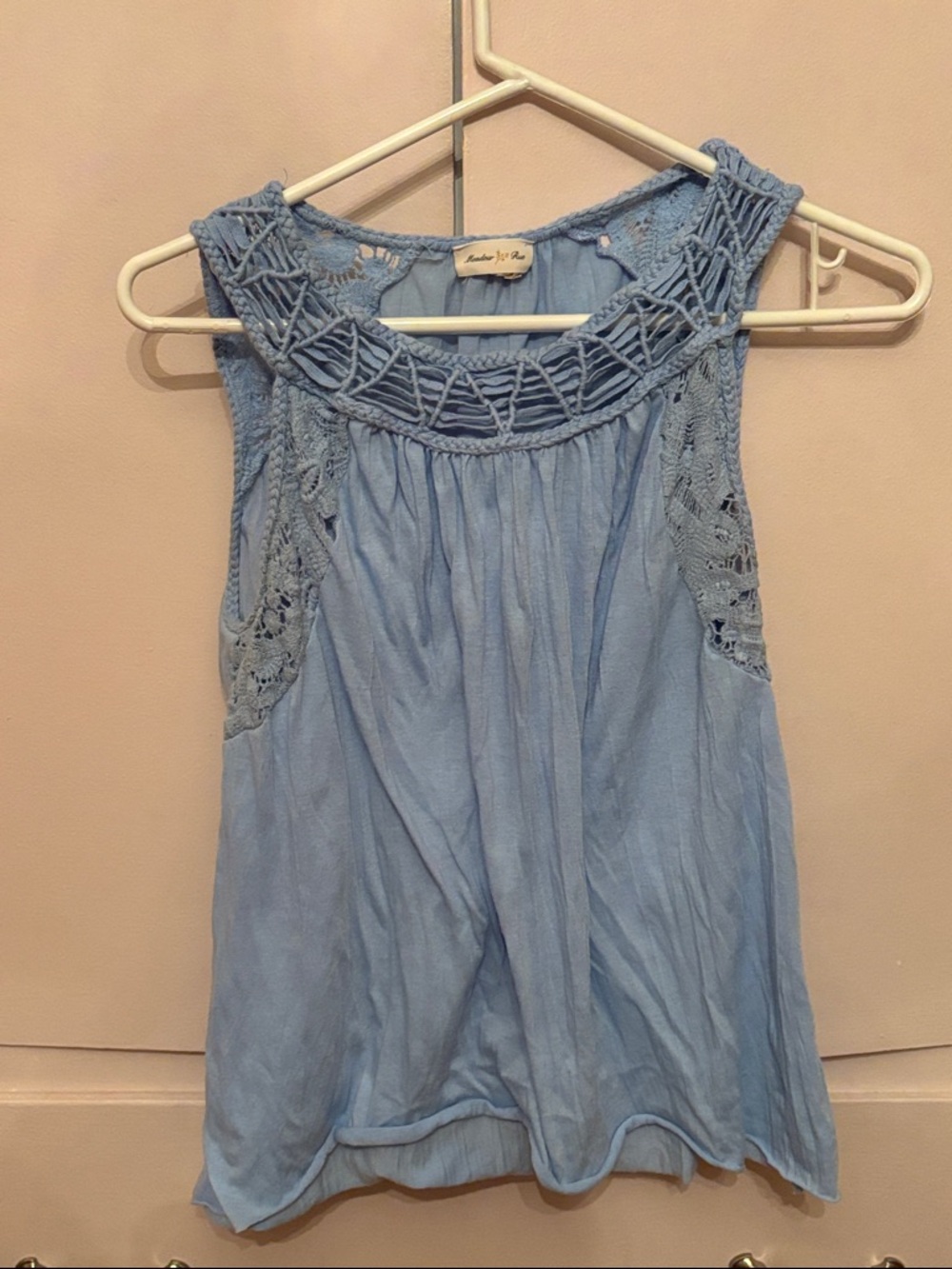 Meadow Rue Anthropologie Light Blue Sleeveless Crochet Yoke Women's Top